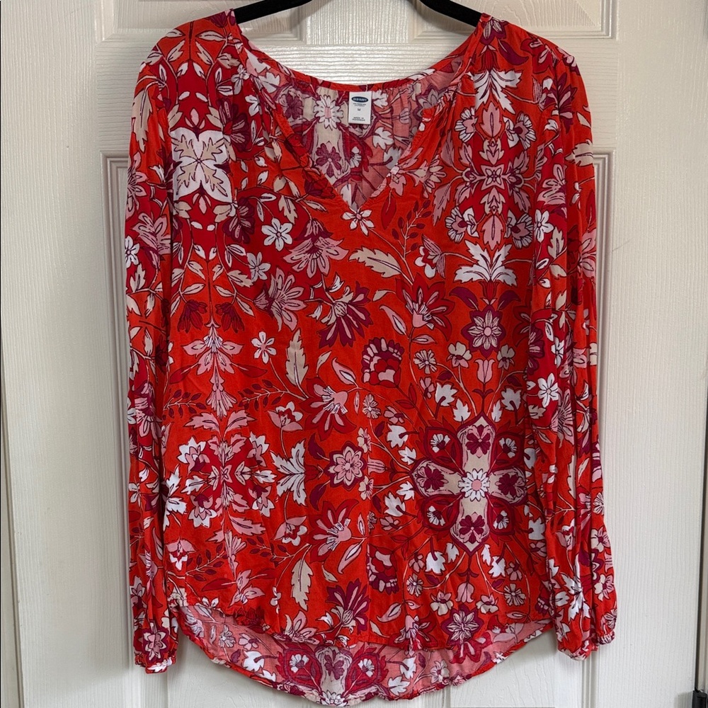 Old Navy Red Floral Blouse